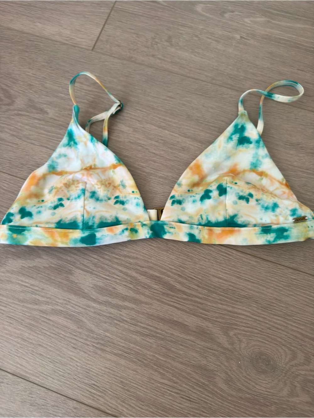 Rip Curl Tie-Dye Triangle Bikini Top in Teal, Yellow, White